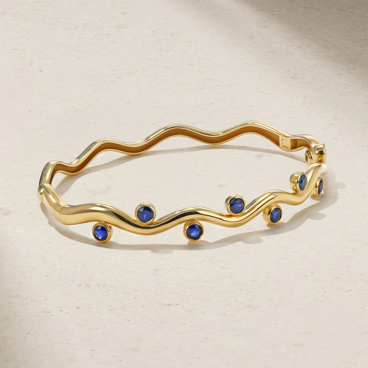 Mark Henry Bracelet Mark Henry 18k Yellow Gold Riva Wavy Sapphire Bangle
