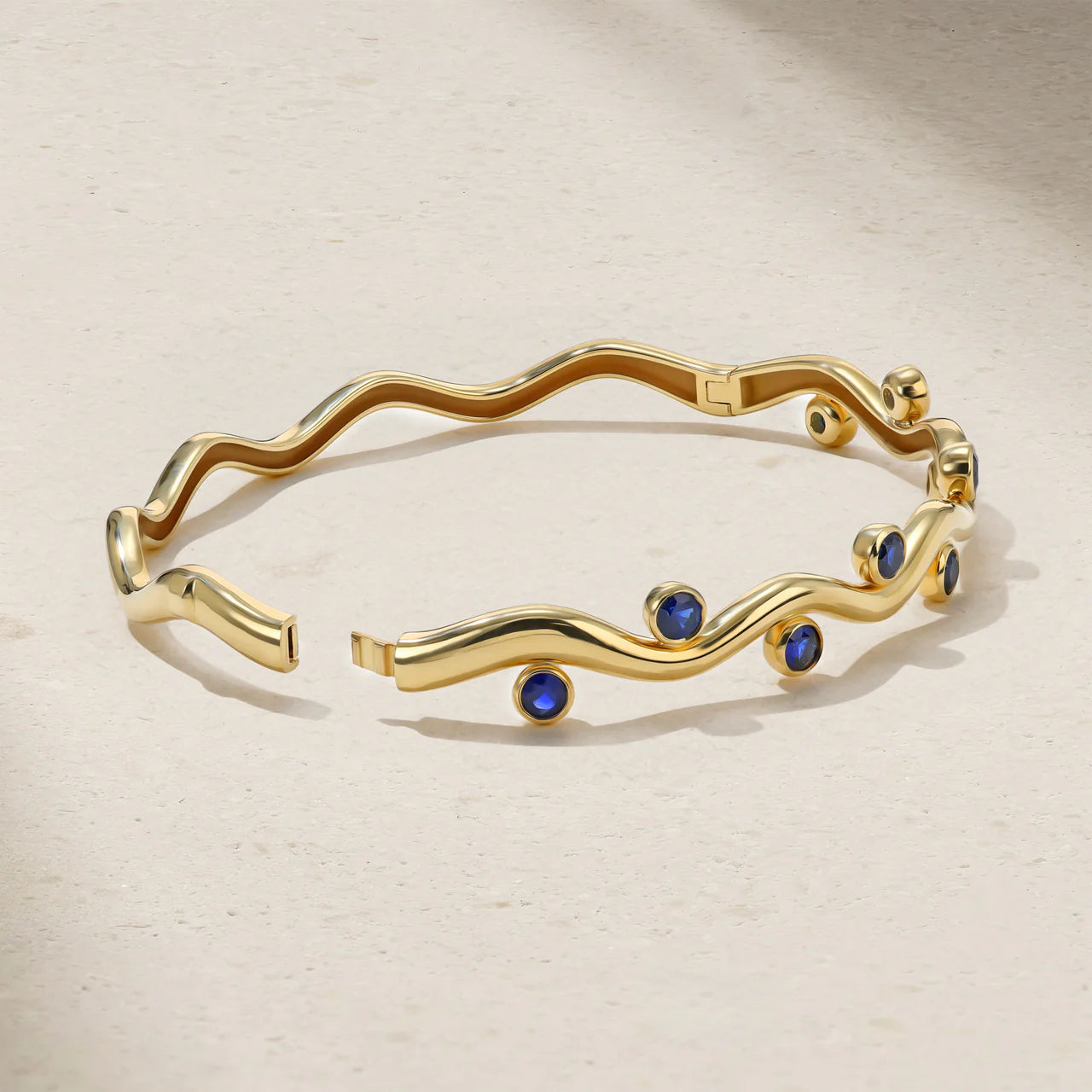 Mark Henry Bracelet Mark Henry 18k Yellow Gold Riva Wavy Sapphire Bangle