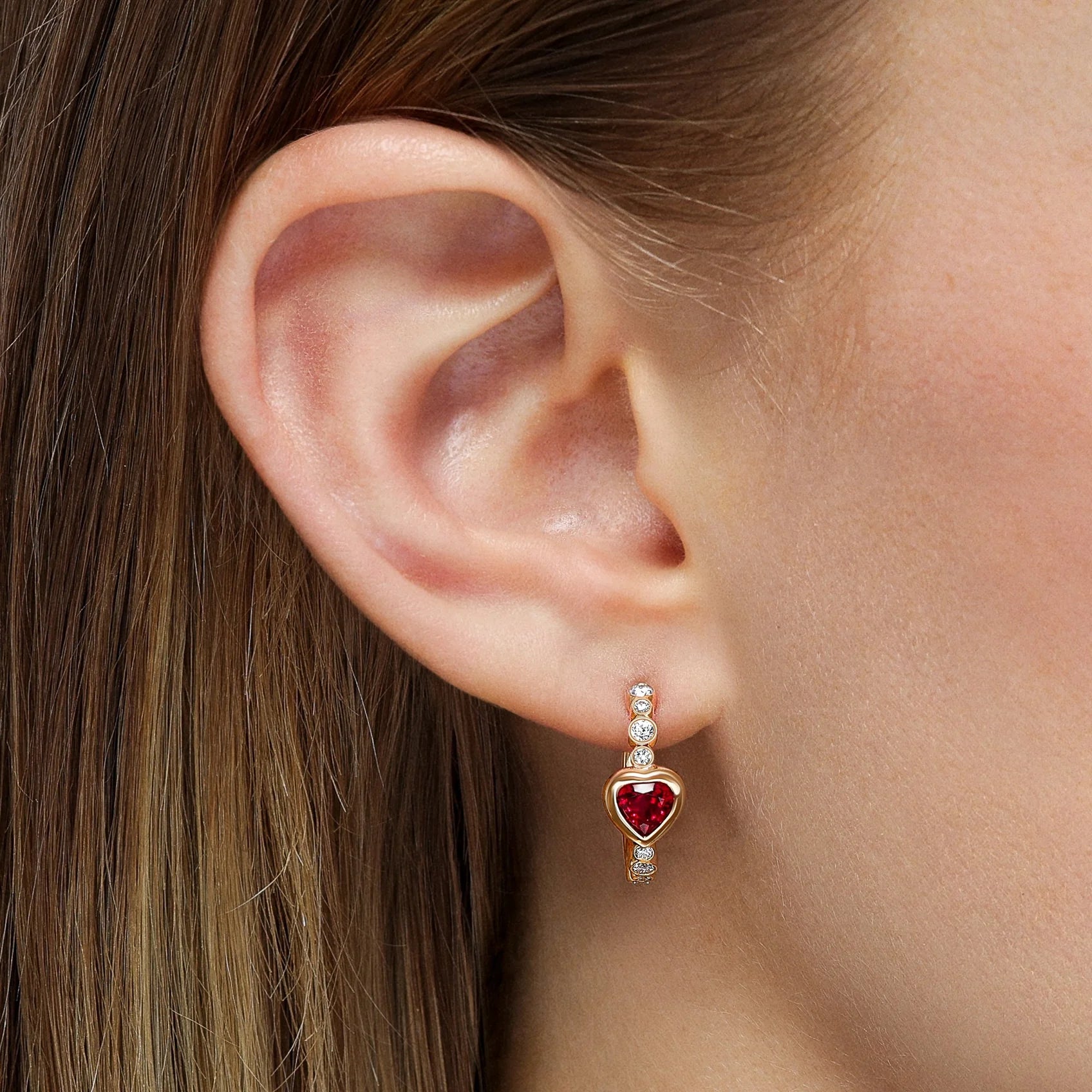 Mark Henry Earrings Mark Henry Bubbly Dilara 18K Yellow Gold Ruby & Diamond Mini Hoop Earrings