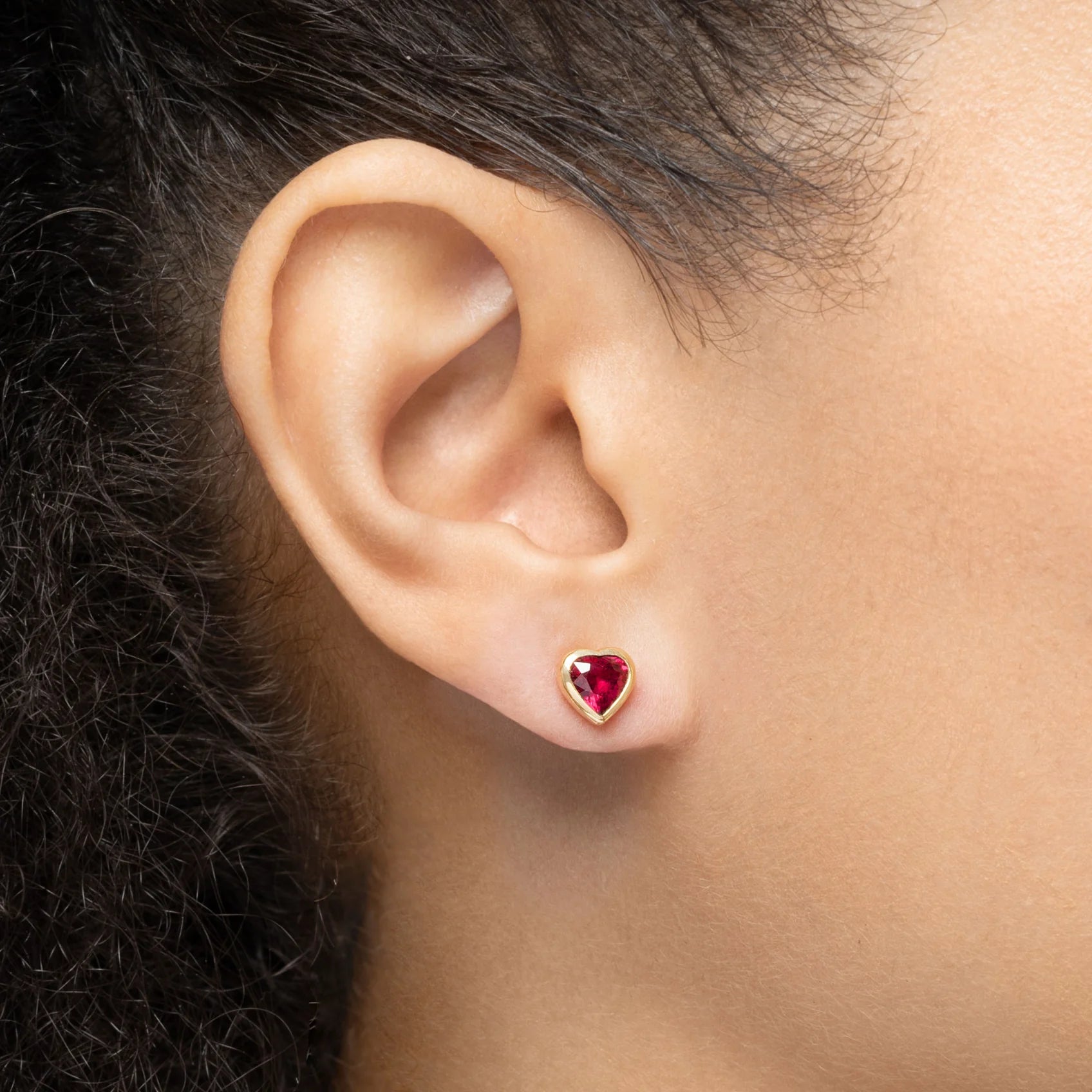 Mark Henry Earrings Mark Henry Dilara Heart 18K Yellow Gold Ruby Bezel Stud Earrings