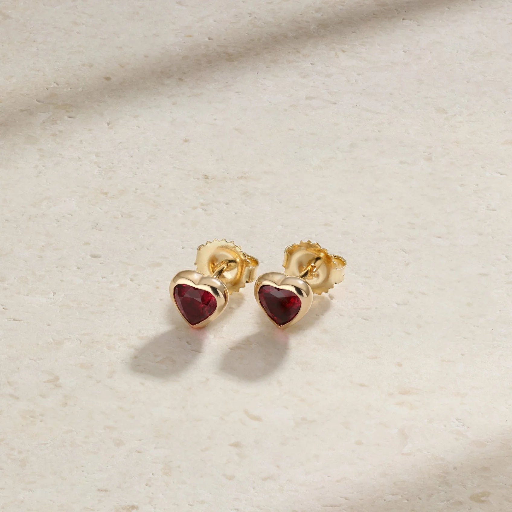 Mark Henry Earrings Mark Henry Dilara Heart 18K Yellow Gold Ruby Bezel Stud Earrings