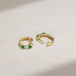 Mark Henry Earrings Mark Henry Ellipse 18k Yellow Gold Mini Triplet Emerald and Diamond Huggie Earrings