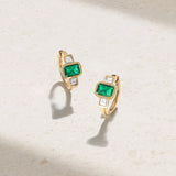 Mark Henry Earrings Mark Henry Ellipse 18k Yellow Gold Three Stone Octagonal Emerald and Diamond Huggie Earrings