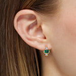 Mark Henry Earrings Mark Henry Ellipse 18k Yellow Gold Three Stone Octagonal Emerald and Diamond Huggie Earrings