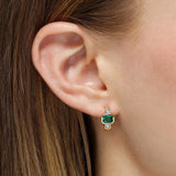 Mark Henry Earrings Mark Henry Ellipse 18k Yellow Gold Three Stone Octagonal Emerald and Diamond Huggie Earrings
