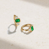 Mark Henry Earrings Mark Henry Ellipse 18k Yellow Gold Three Stone Octagonal Emerald and Diamond Huggie Earrings