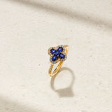 Mark Henry Mark Henry Felicity 18K Yellow Gold Blue Sapphire and Diamond Clover Ring