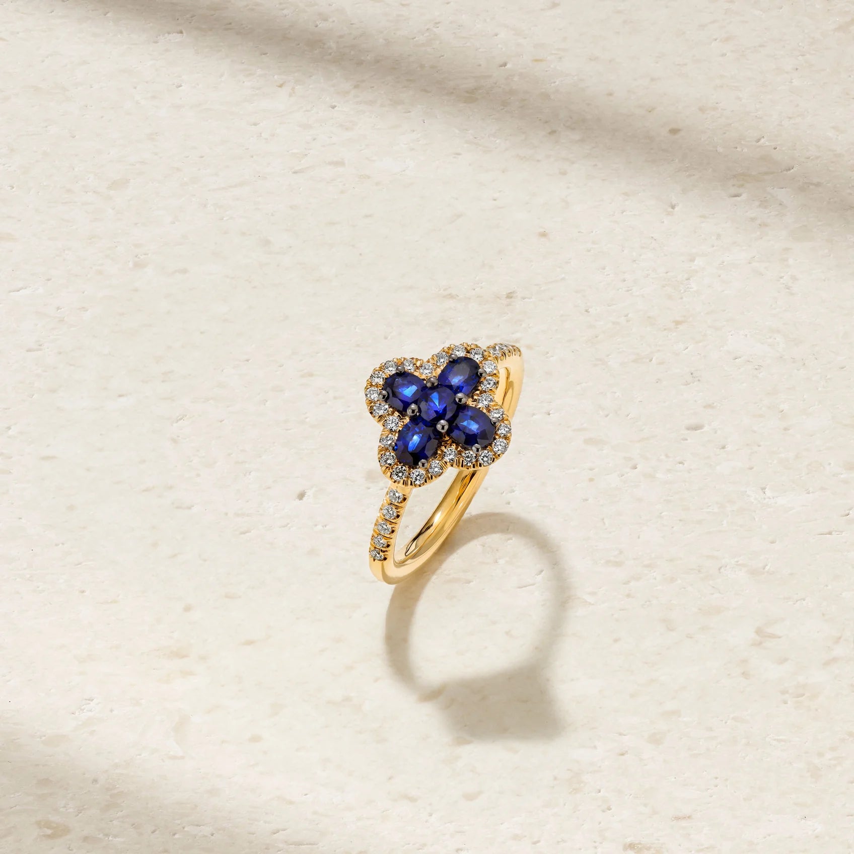 Mark Henry Mark Henry Felicity 18K Yellow Gold Blue Sapphire and Diamond Clover Ring
