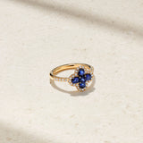 Mark Henry Mark Henry Felicity 18K Yellow Gold Blue Sapphire and Diamond Clover Ring