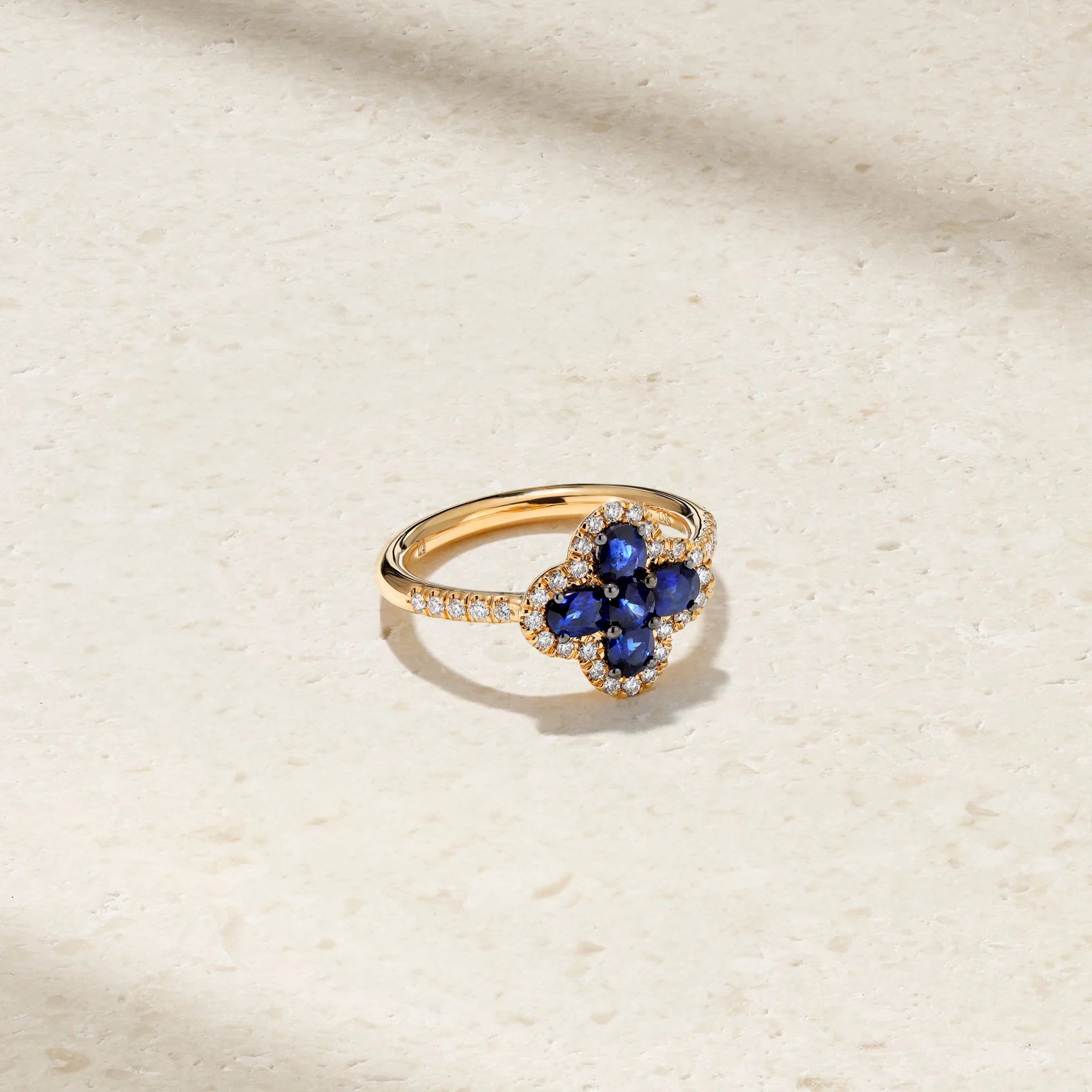 Mark Henry Mark Henry Felicity 18K Yellow Gold Blue Sapphire and Diamond Clover Ring
