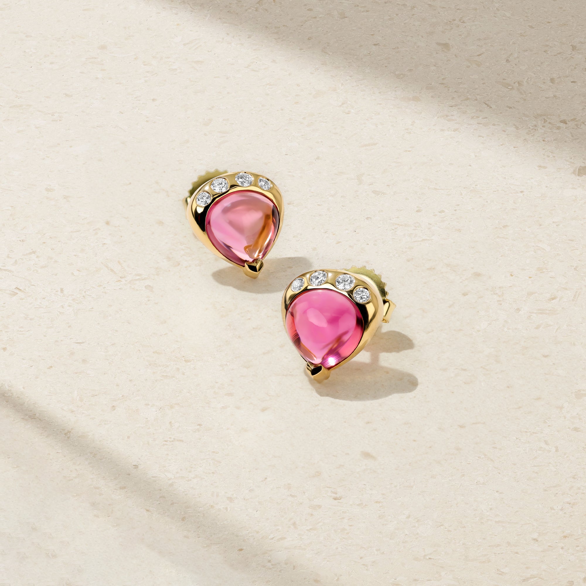 Mark Henry Gumdrop 18K Yellow Gold Pink Tourmaline Stud Earrings