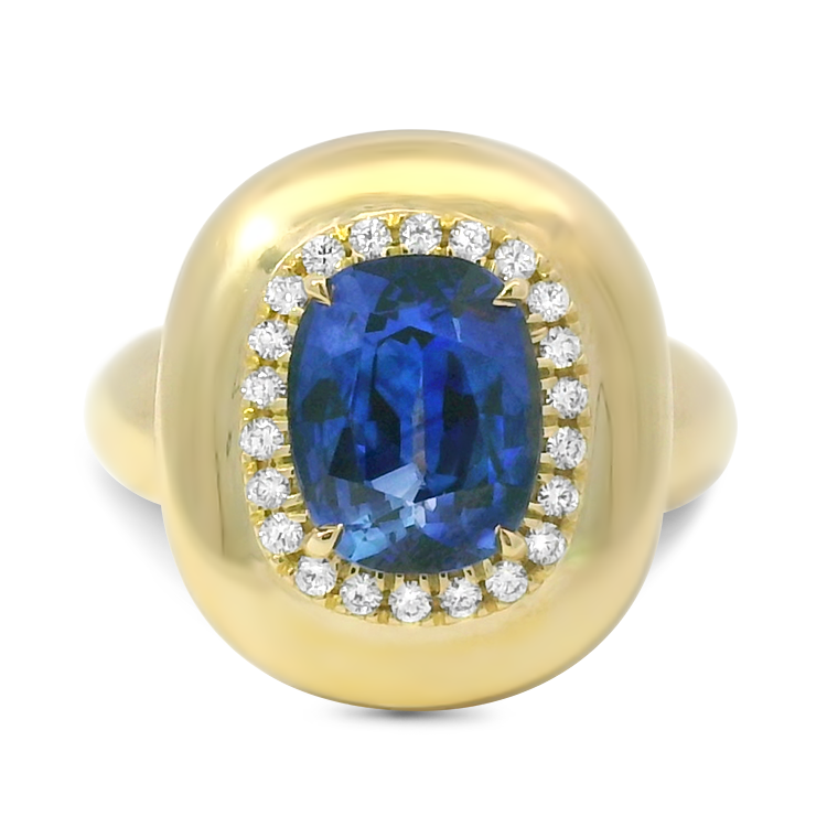 Mark Henry Ring Mark Henry Heirloomed Grand Cushion 18K Yellow Gold Blue Sapphire & Diamond Halo Ring
