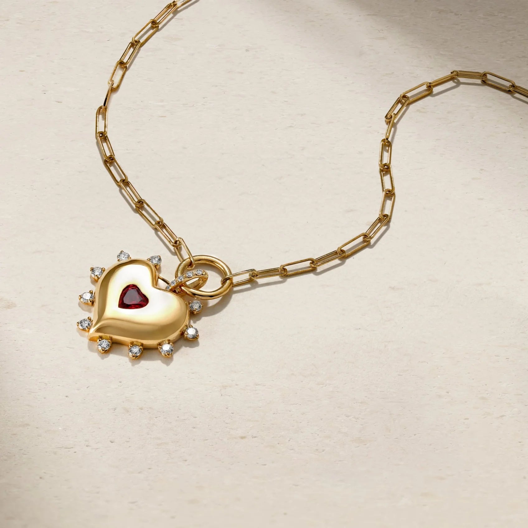 Mark Henry Necklaces and Pendants Mark Henry Sweetheart 18K Yellow Gold Ruby & Diamond Heart Necklace