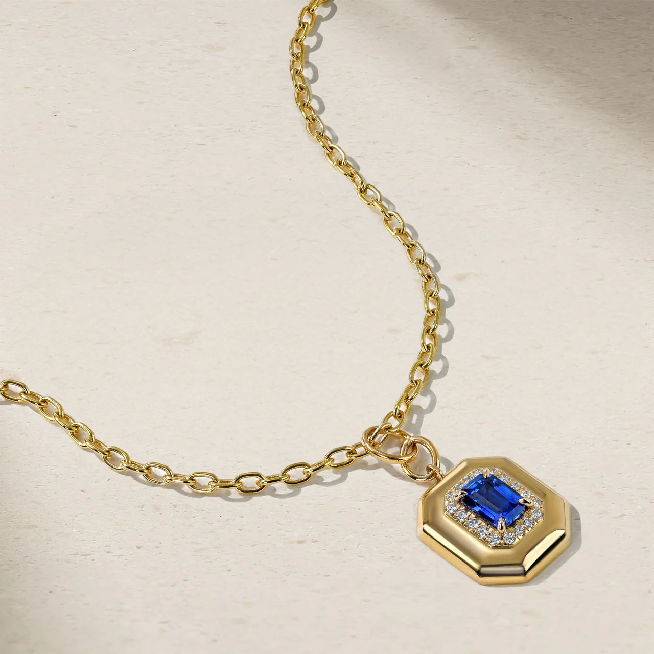 Mark Henry Necklaces and Pendants Mark Henry Trinity 18k Yellow Gold Heirloomed Octagonal Sapphire Pendant Necklace