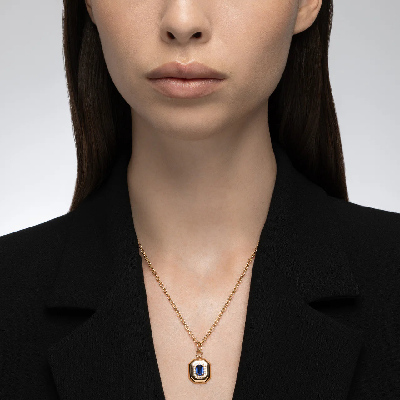 Mark Henry Necklaces and Pendants Mark Henry Trinity 18k Yellow Gold Heirloomed Octagonal Sapphire Pendant Necklace