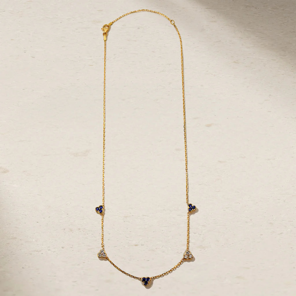Mark Henry Necklaces and Pendants Mark Henry Trinity 18k Yellow Gold Sapphire and Diamond Station Necklace