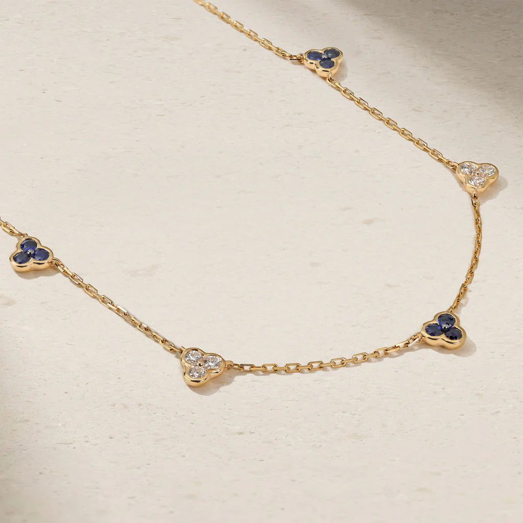 Mark Henry Necklaces and Pendants Mark Henry Trinity 18k Yellow Gold Sapphire and Diamond Station Necklace