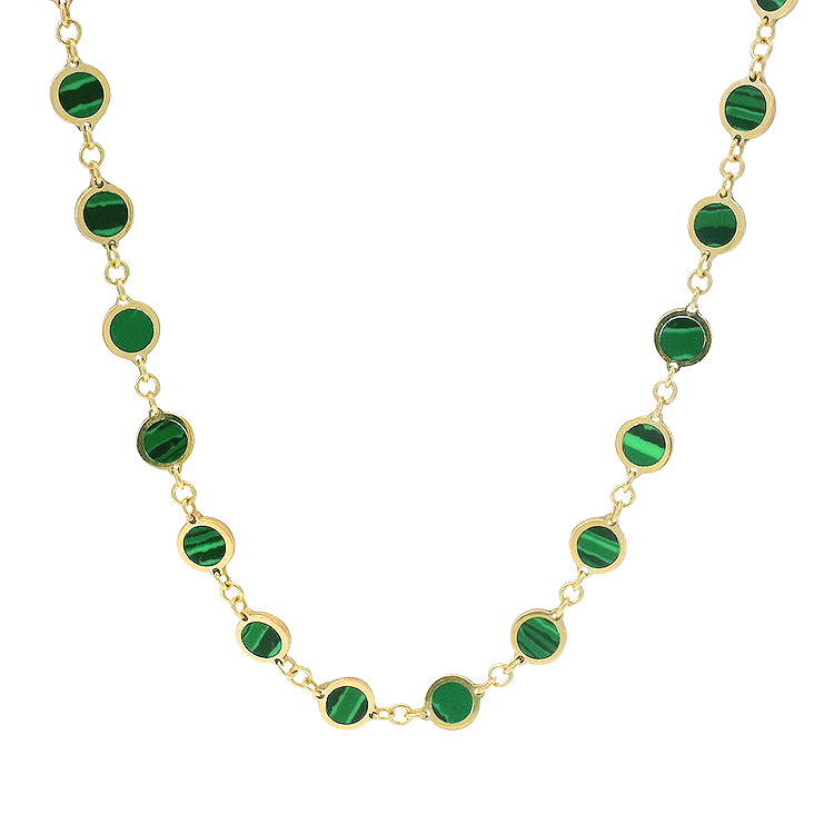 Marla Aaron Necklaces and Pendants Estate 14K Yellow Gold Malachite Inlay Link Necklace
