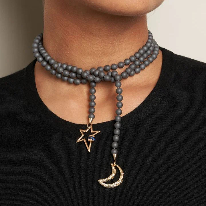 Marla Aaron Necklaces and Pendants Marla Aaron 14K Yellow Gold Buffed Hematite Strand
