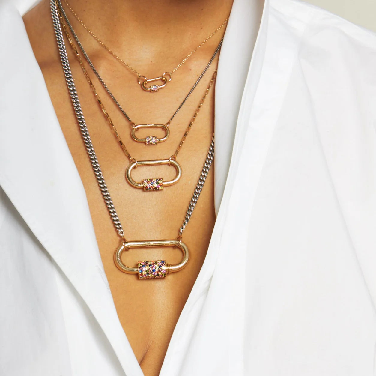 Marla Aaron Necklaces and Pendants Marla Aaron 14K Yellow Gold Mixed Sapphire Stoned Medium Lock