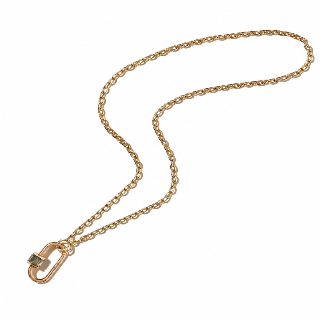 Marla Aaron Necklaces and Pendants Marla Aaron 14K Yellow Gold Total Medium Baguette Lock with Montana Sapphires