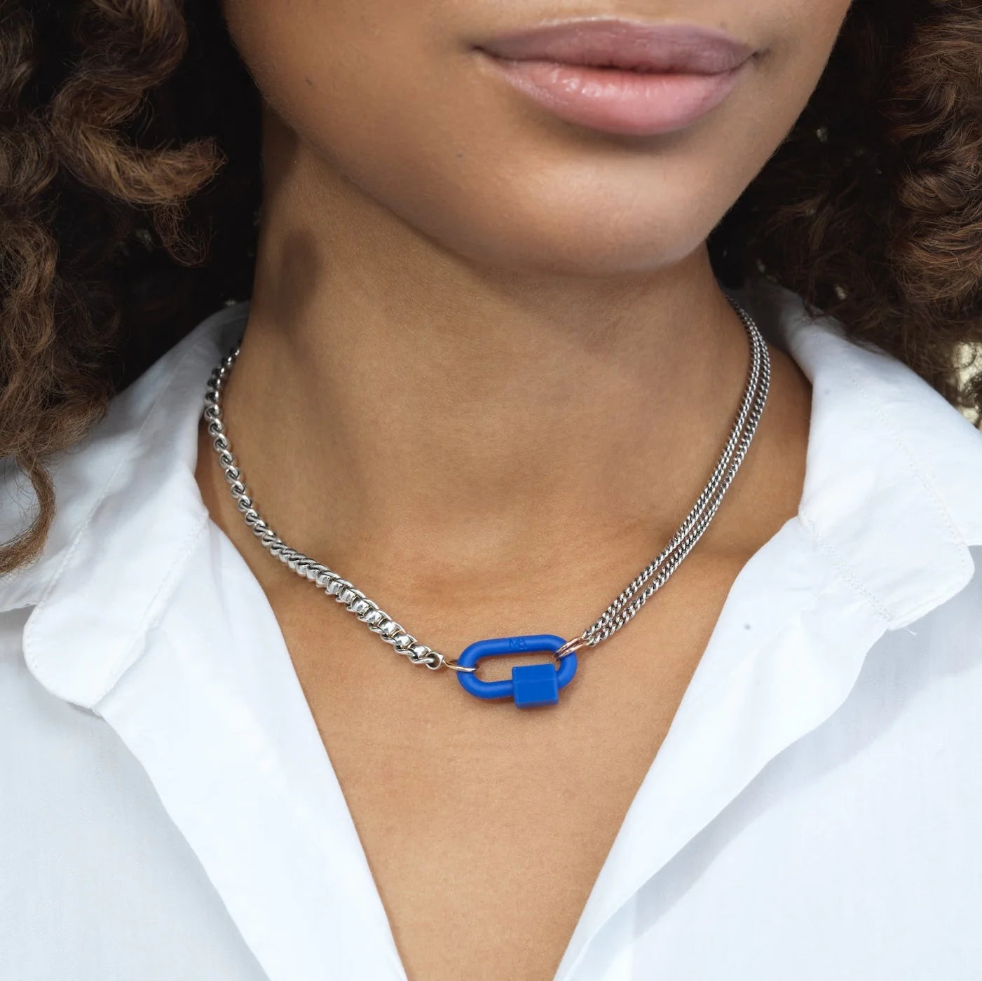 Marla Aaron Necklaces and Pendants Marla Aaron Cobalt Rubber Chubby Medium Lock