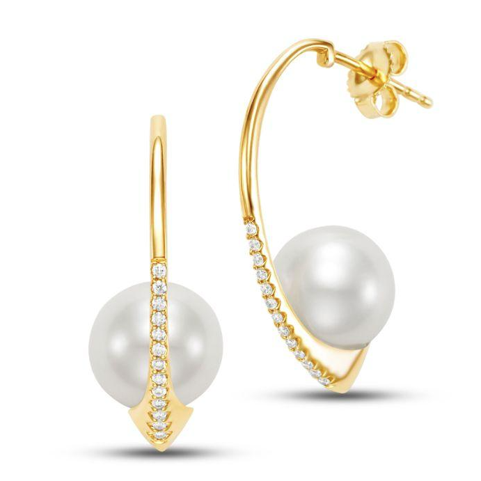 Mastoloni Earring Mastoloni 14k Yellow Gold Pearl & Diamond Hoop Earrings