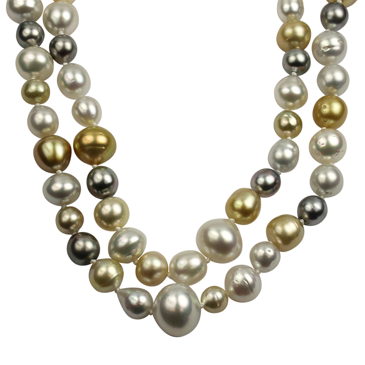 Mastoloni Necklaces and Pendants Mastoloni 18k Yellow Gold Multi-Color Pearl Strand Necklace 18"