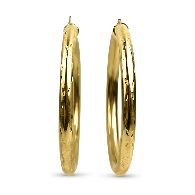 Michael Good Earring Estate 14K Yellow Gold Engraved Hoop Earrings