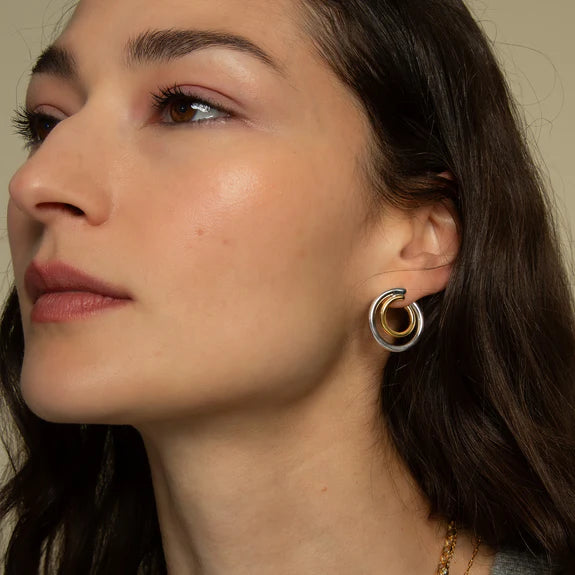 Monica Rich Kosann Earrings Monica Rich Kosann 18K Yellow Gold and Sterling Silver Galaxy Wrap Hoop Earrings