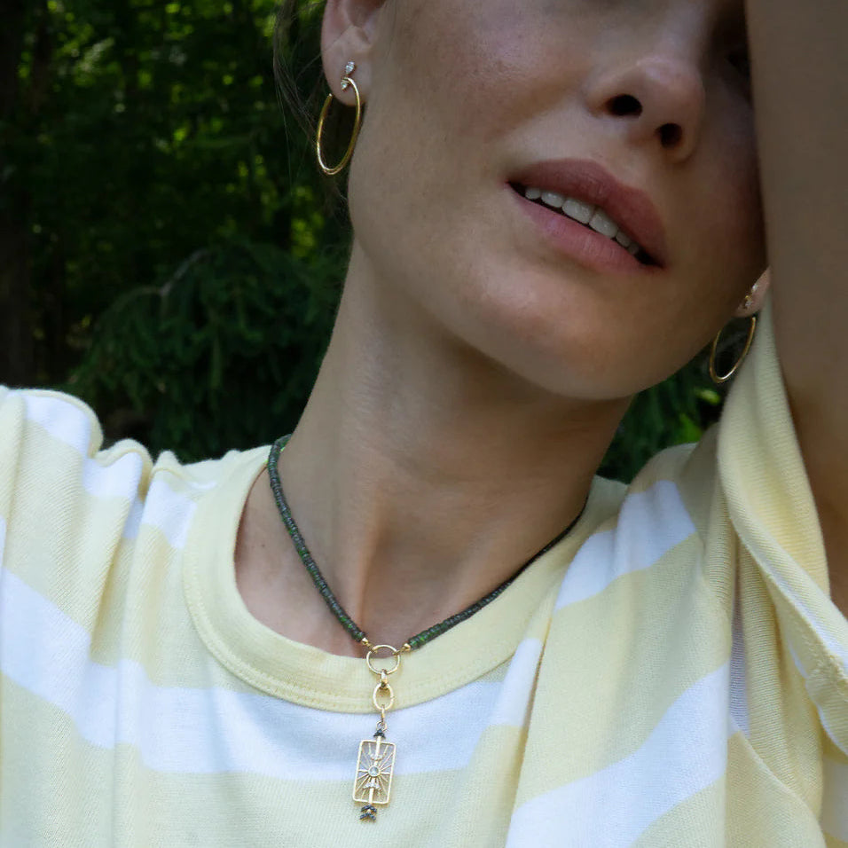 Monica Rich Kosann Necklaces and Pendants Monica Rich Kosann 18K Yellow Gold “Design Your Own” Green Sapphire Bead Charm Chain Necklace