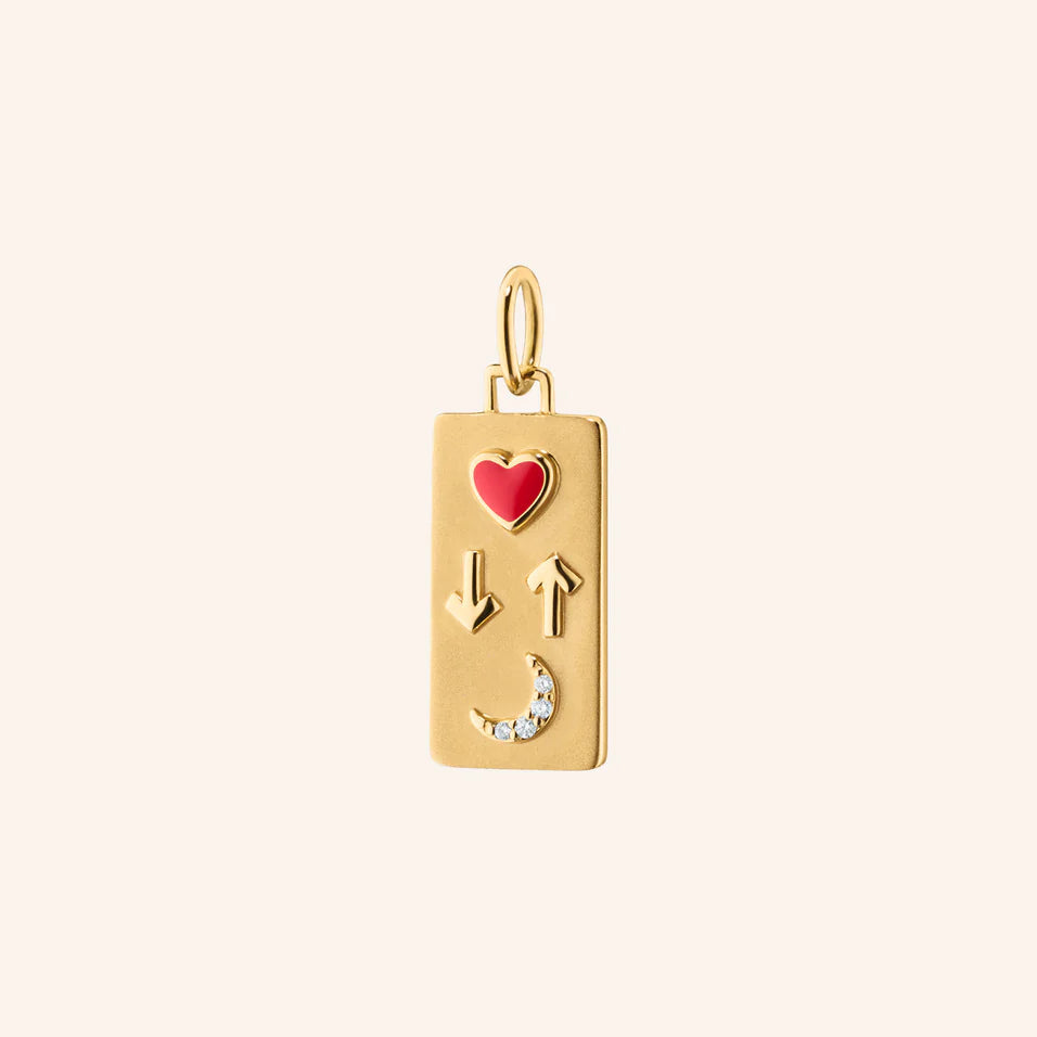 Monica Rich Kosann Charm Monica Rich Kosann 18k Yellow Gold “Love You to the Moon and Back” Charm with Red Enamel Heart & Diamond Moon