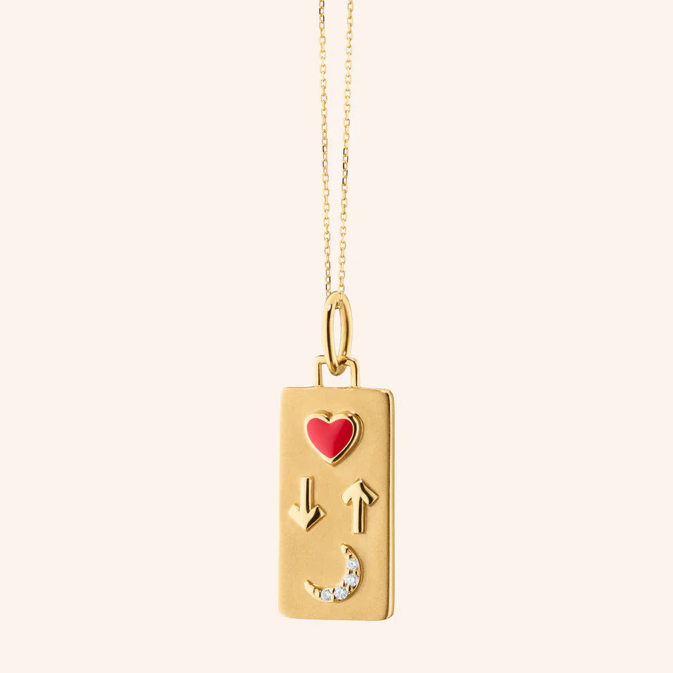 Monica Rich Kosann Charm Monica Rich Kosann 18k Yellow Gold “Love You to the Moon and Back” Red Enamel Heart & Diamond Moon Necklace