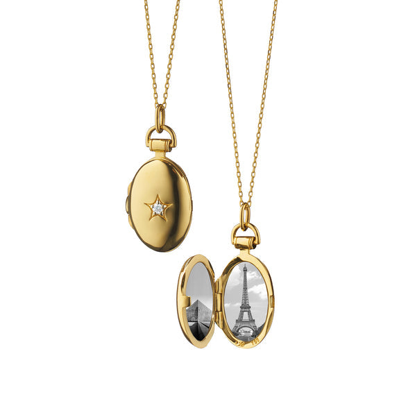 Monica Rich Kosann Necklaces and Pendants Monica Rich Kosann 18k Yellow Gold Petite Oval Diamond Star Locket
