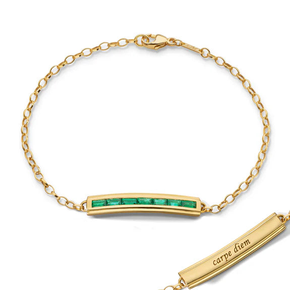 Monica Rich Kosann Bracelet Monica Rich Kosann 18k Yellow Gold Petite Poesy Carpe Diem Emerald Bracelet