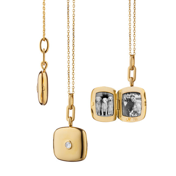 Monica Rich Kosann Necklaces and Pendants Monica Rich Kosann 18k Yellow Gold Slim Cushion Viv Diamond Locket