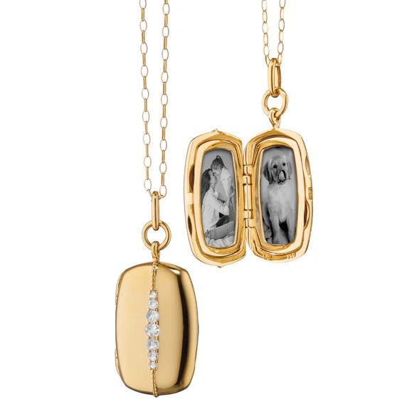 Monica Rich Kosann Necklaces and Pendants Monica Rich Kosann 18k Yellow Gold Slim Rectangle Diamond Kate Locket