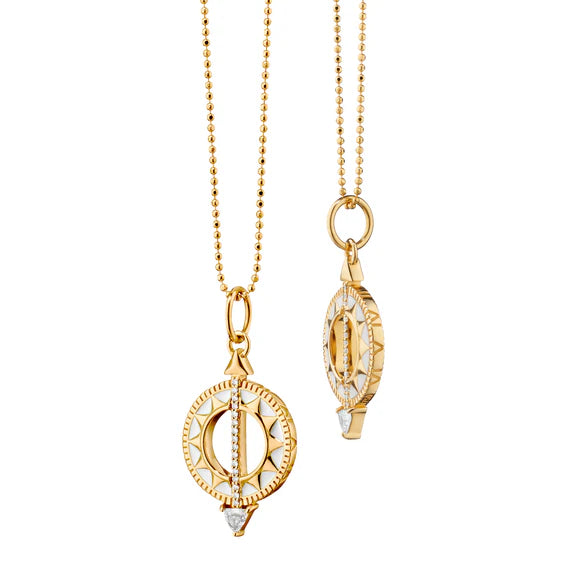 Monica Rich Kosann Necklaces and Pendants Monica Rich Kosann 18k Yellow Gold Time is Precious Mini White Enamel Sundial Pendant Necklace