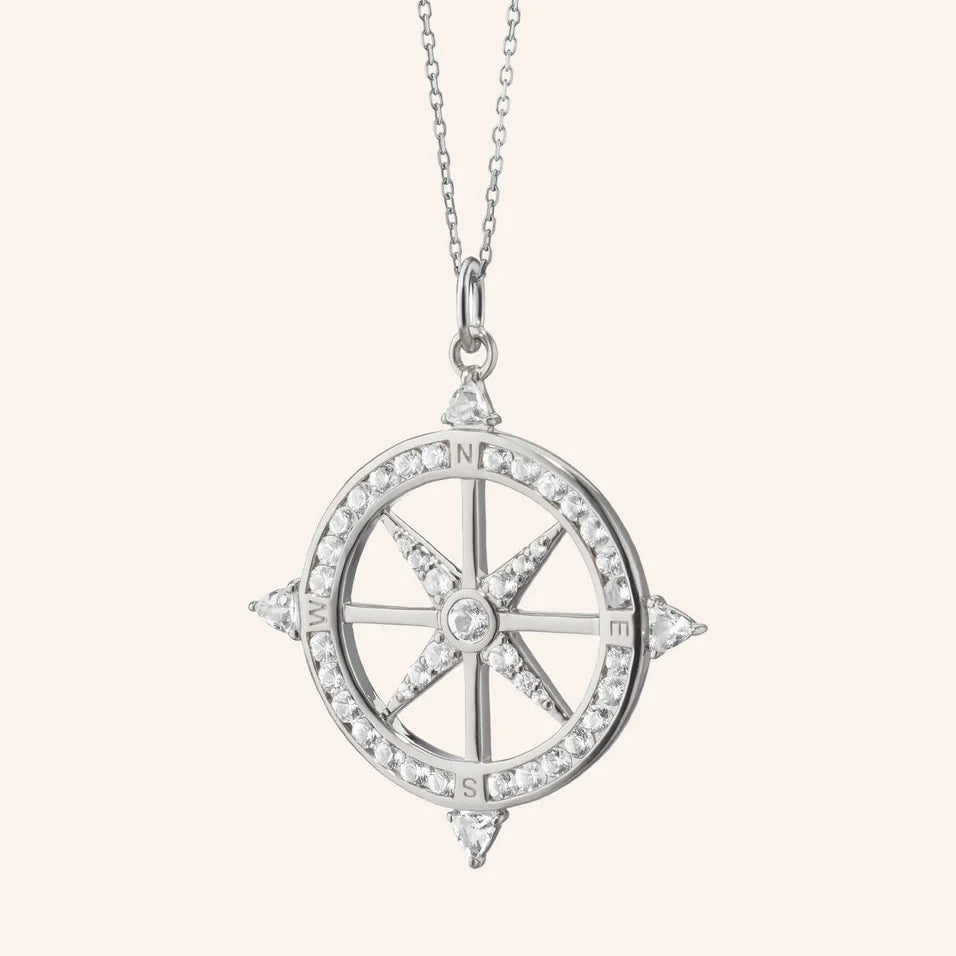 Monica Rich Kosann Monica Rich Kosann Adventure Compass Necklace with White Sapphires