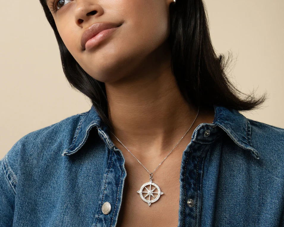 Monica Rich Kosann Monica Rich Kosann Adventure Compass Necklace with White Sapphires