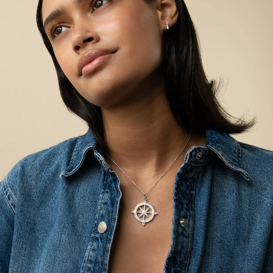 Monica Rich Kosann Monica Rich Kosann Adventure Compass Necklace with White Sapphires