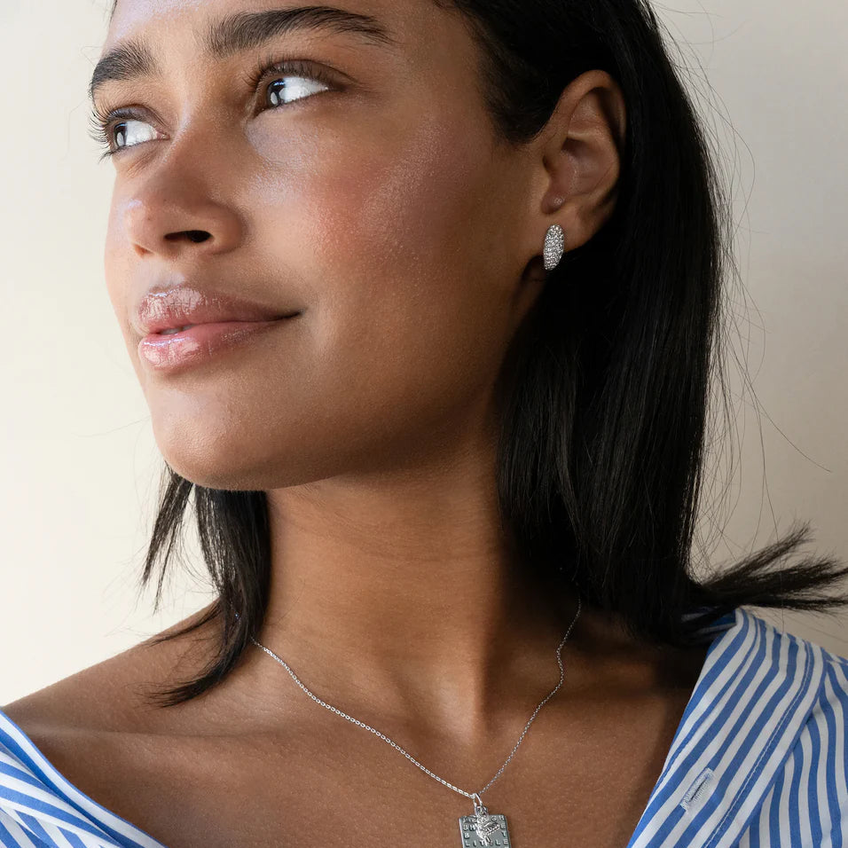 Monica Rich Kosann Earrings Monica Rich Kosann Perseverance Sterling Silver and White Sapphire Pavé Fish Huggie Earrings