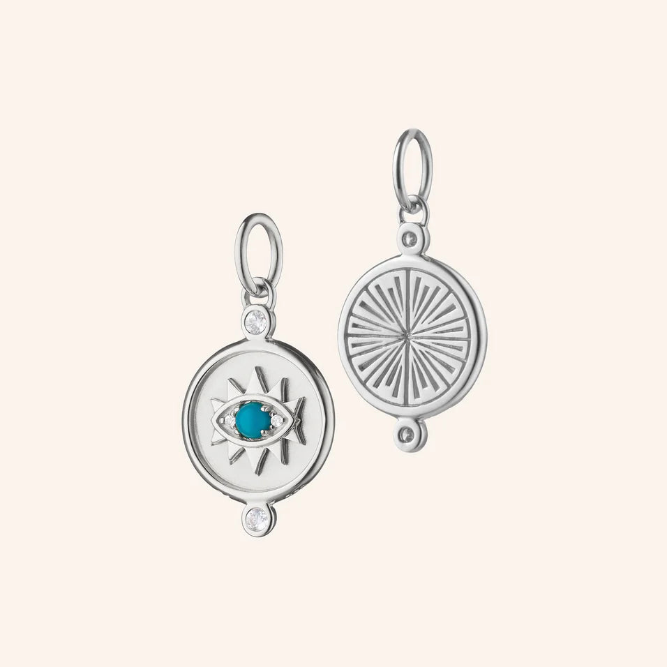 Monica Rich Kosann Necklaces and Pendants Monica Rich Kosann "Protect" Sterling Silver Evil Eye Charm with Turquoise & White Sapphires