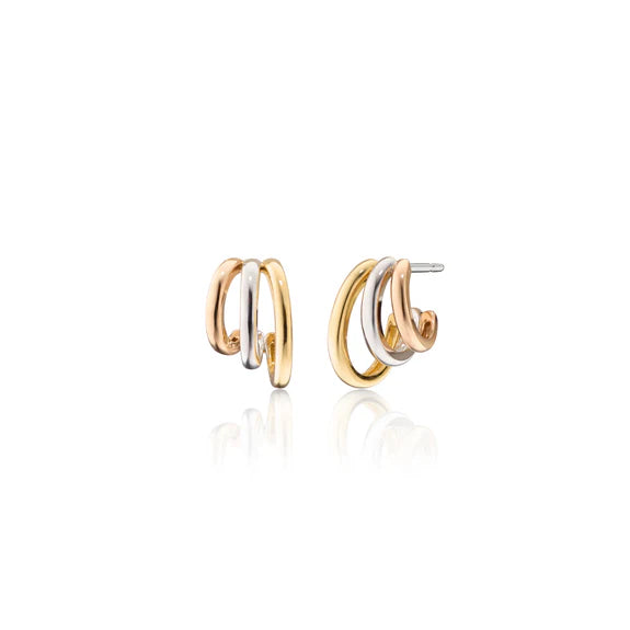 Monica Rich Kosann Earrings Monica Rich Kosann Rings of Saturn 18k Yellow, White, and Rose Gold Huggie Earrings