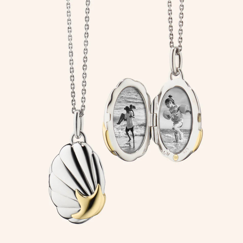 Monica Rich Kosann Necklaces and Pendants Monica Rich Kosann Sterling Silver and 18k Yellow Gold Neptune Shell Two-Tone Locket Necklace