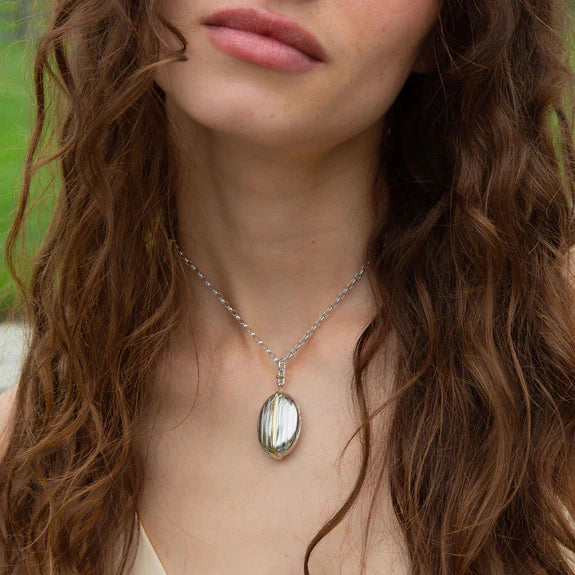 Monica Rich Kosann Necklaces and Pendants Monica Rich Kosann Sterling Silver and 18k Yellow Gold Two-Tone Four Image Pinstripe Locket