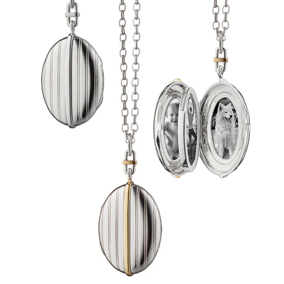 Monica Rich Kosann Necklaces and Pendants Monica Rich Kosann Sterling Silver and 18k Yellow Gold Two-Tone Four Image Pinstripe Locket