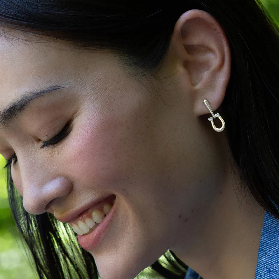 Monica Rich Kosann Earrings Monica Rich Kosann Sterling Silver Horseshoe Earrings with White Sapphires