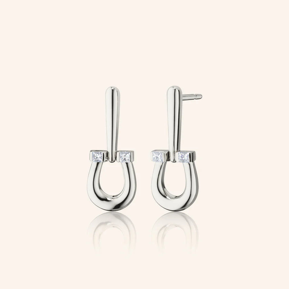 Monica Rich Kosann Earrings Monica Rich Kosann Sterling Silver Horseshoe Earrings with White Sapphires