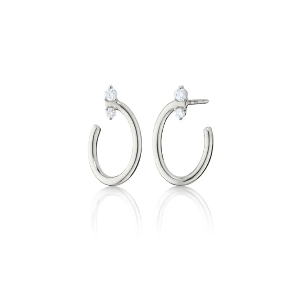Monica Rich Kosann Earrings Monica Rich Kosann Sterling Silver Oval "Galaxy Wrap" Hoop Earrings with White Sapphires
